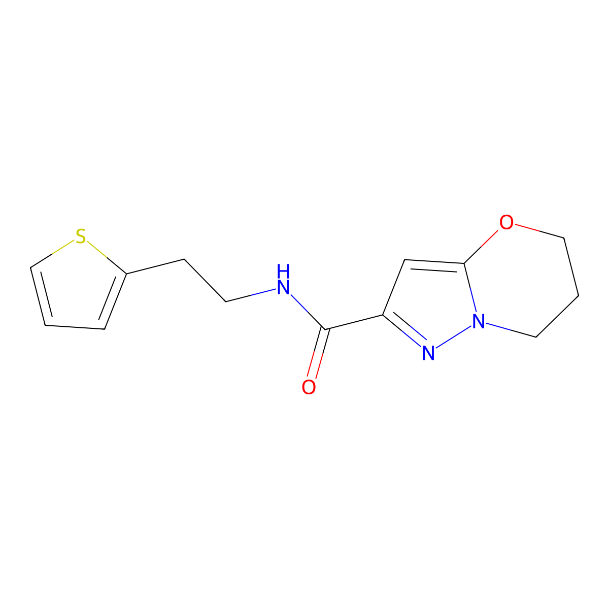N-(2-(thiophen-2-yl)ethyl)-6,7-dihydro-5H-pyrazolo[5,1-b][1,3]oxazine-2-carboxamide molecular structure, CAS 1448077-35-7
