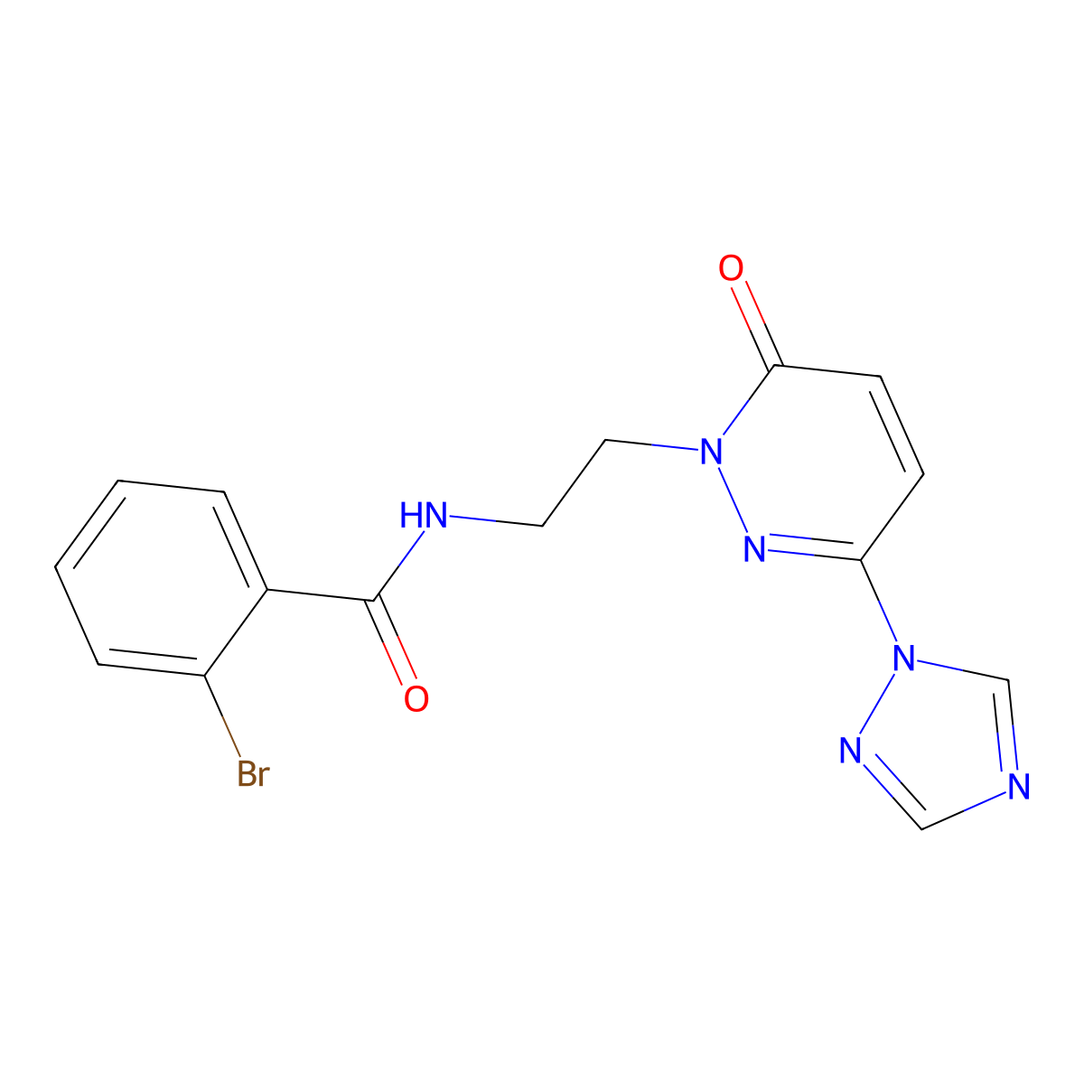 2-bromo-N-(2-(6-oxo-3-(1H-1,2,4-triazol-1-yl)pyridazin-1(6H)-yl)ethyl)benzamide molecular structure, CAS 1448077-39-1