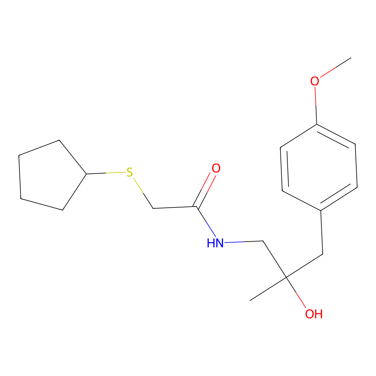2-(cyclopentylthio)-N-(2-hydroxy-3-(4-methoxyphenyl)-2-methylpropyl)acetamide molecular structure, CAS 1448077-40-4