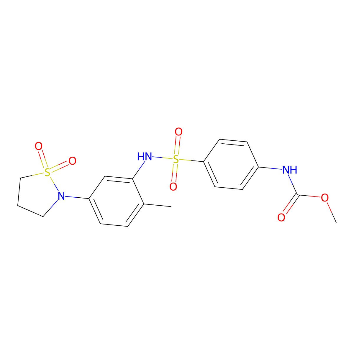 methyl (4-(N-(5-(1,1-dioxidoisothiazolidin-2-yl)-2-methylphenyl)sulfamoyl)phenyl)carbamate molecular structure, CAS 1448077-44-8