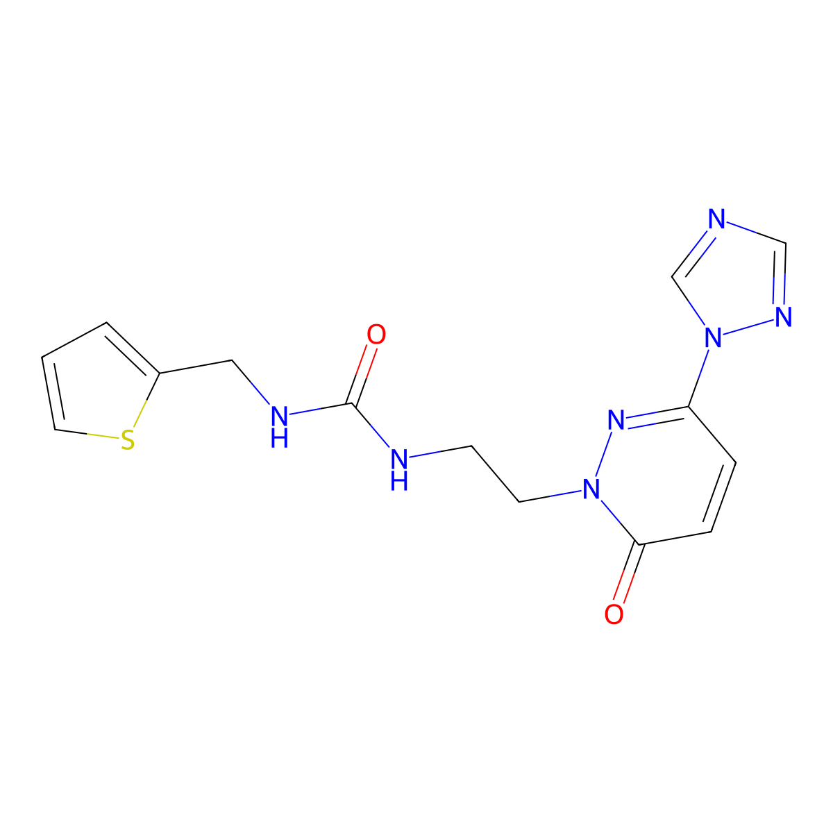 1-(2-(6-oxo-3-(1H-1,2,4-triazol-1-yl)pyridazin-1(6H)-yl)ethyl)-3-(thiophen-2-ylmethyl)urea molecular structure, CAS 1448077-49-3
