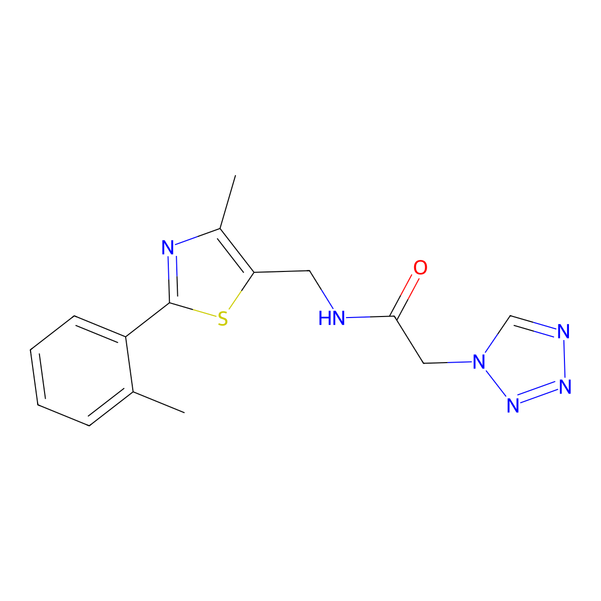 N-{[4-methyl-2-(2-methylphenyl)-1,3-thiazol-5-yl]methyl}-2-(1H-1,2,3,4-tetrazol-1-yl)acetamide molecular structure, CAS 1448077-52-8