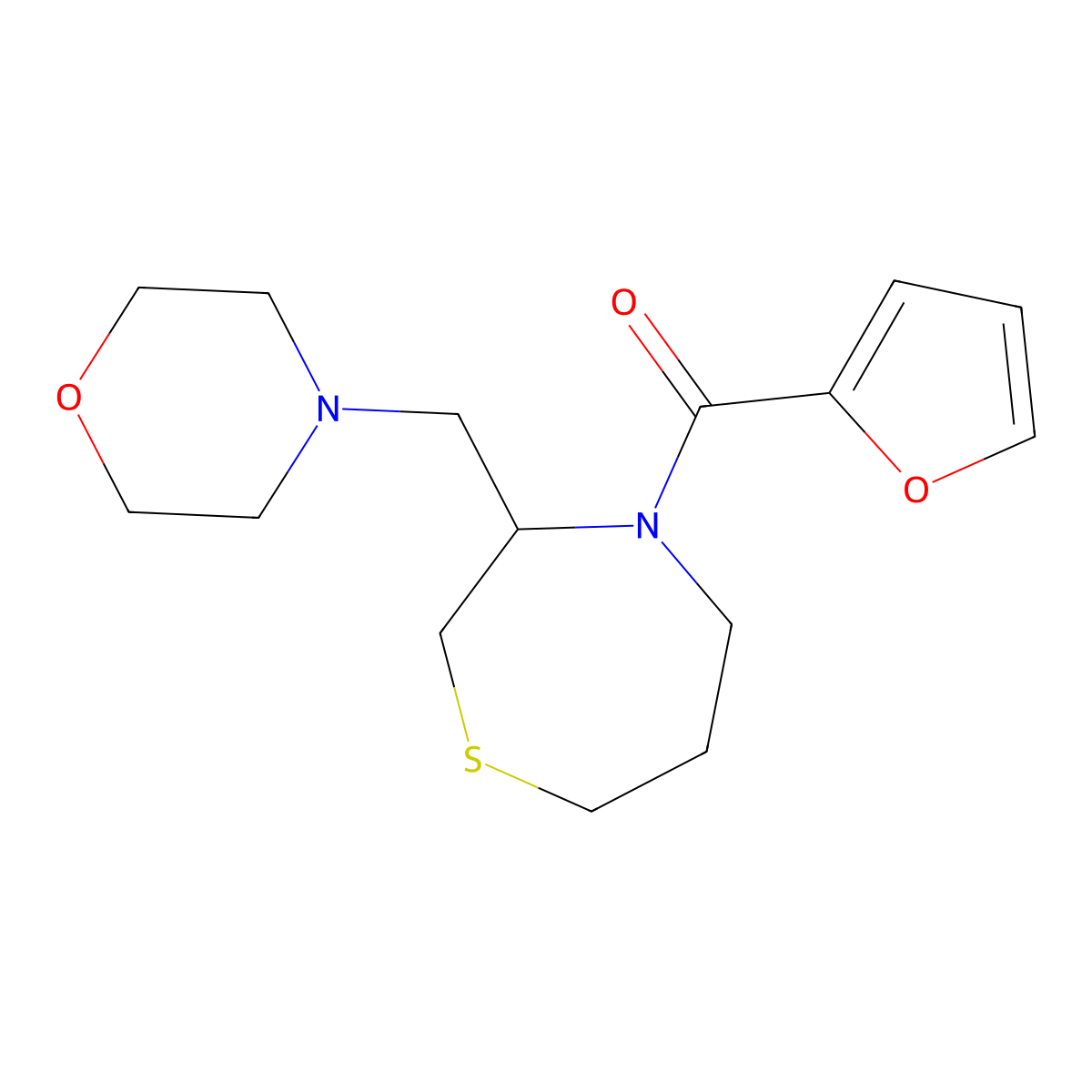 Furan-2-yl(3-(morpholinomethyl)-1,4-thiazepan-4-yl)methanone molecular structure, CAS 1448077-56-2