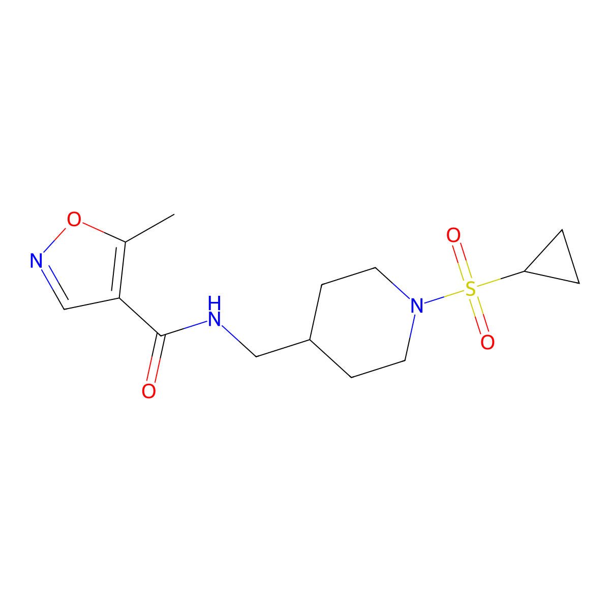 N-((1-(cyclopropylsulfonyl)piperidin-4-yl)methyl)-5-methylisoxazole-4-carboxamide molecular structure, CAS 1448077-61-9