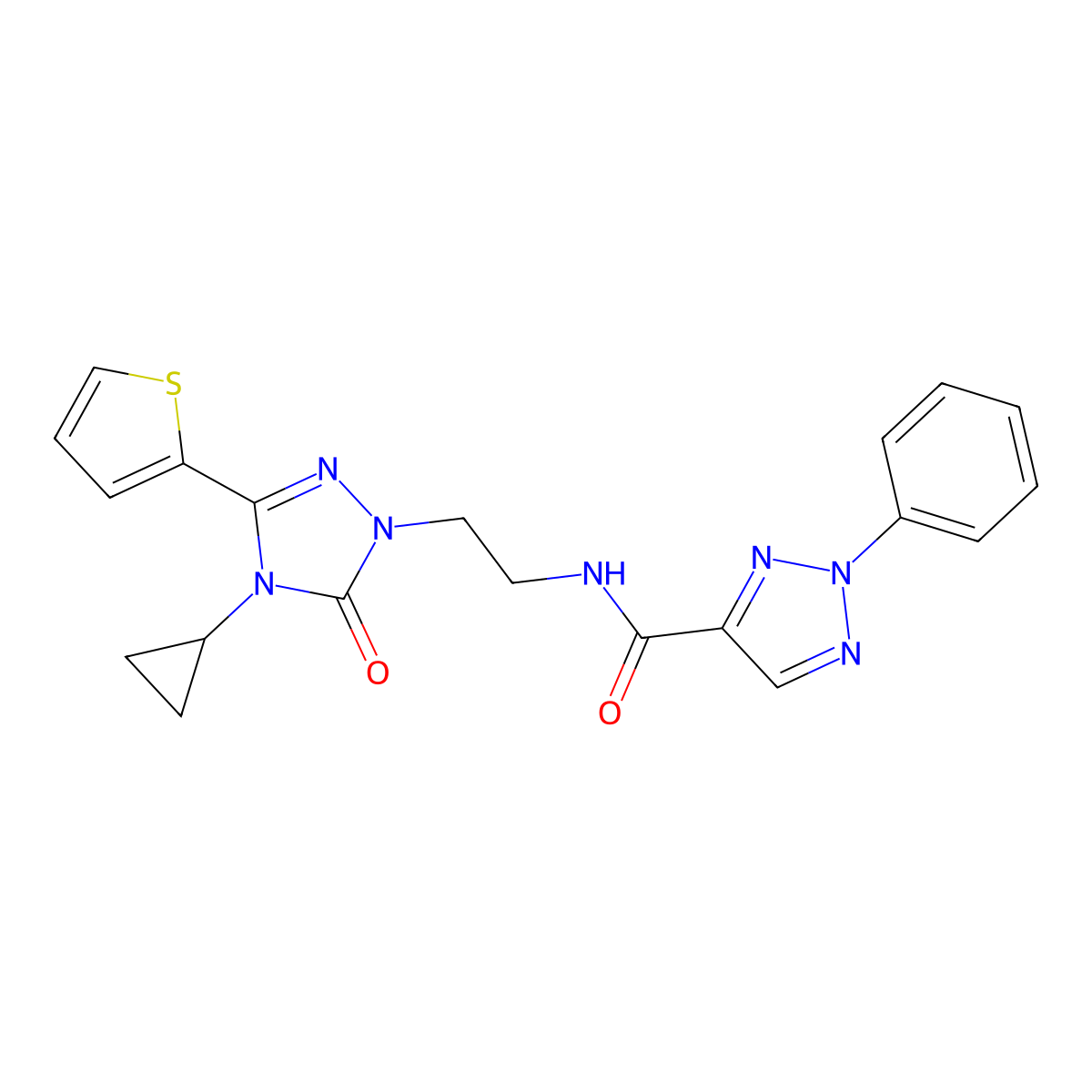 N-{2-[4-cyclopropyl-5-oxo-3-(thiophen-2-yl)-4,5-dihydro-1H-1,2,4-triazol-1-yl]ethyl}-2-phenyl-2H-1,2,3-triazole-4-carboxamide molecular structure, CAS 1448077-64-2