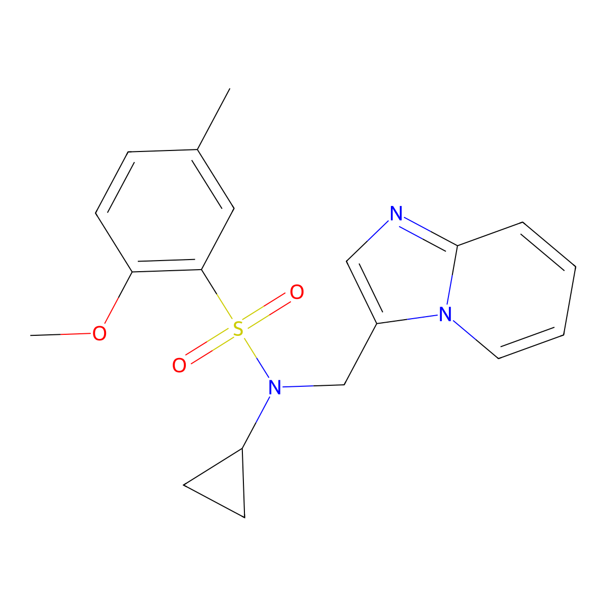 N-cyclopropyl-N-(imidazo[1,2-a]pyridin-3-ylmethyl)-2-methoxy-5-methylbenzenesulfonamide molecular structure, CAS 1448077-66-4