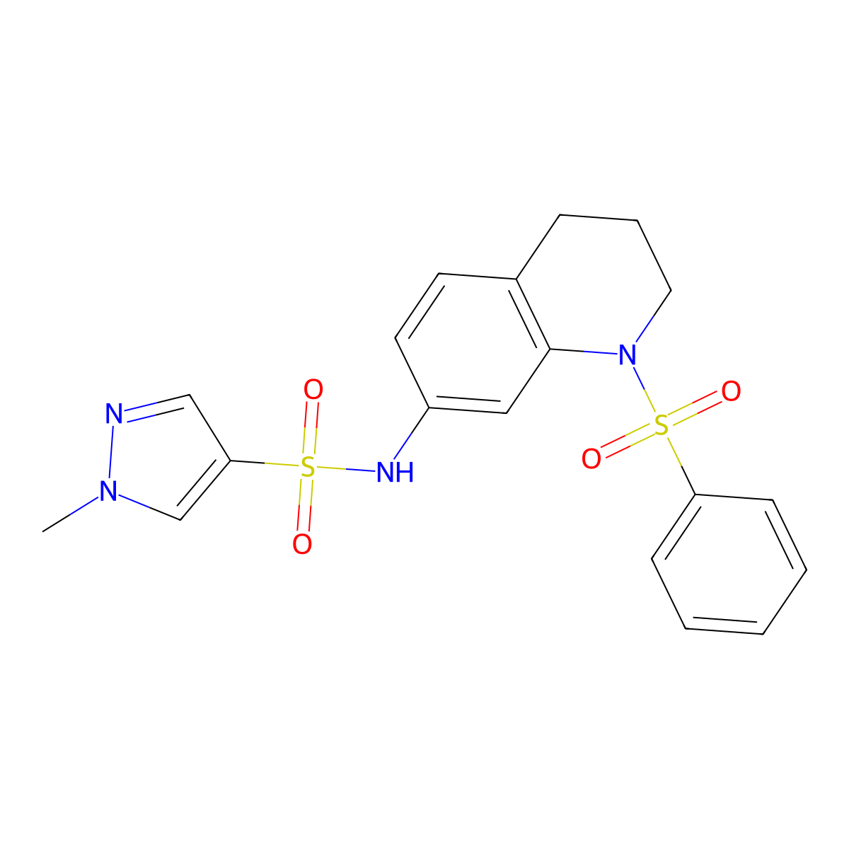 1-methyl-N-(1-(phenylsulfonyl)-1,2,3,4-tetrahydroquinolin-7-yl)-1H-pyrazole-4-sulfonamide molecular structure, CAS 1448077-71-1