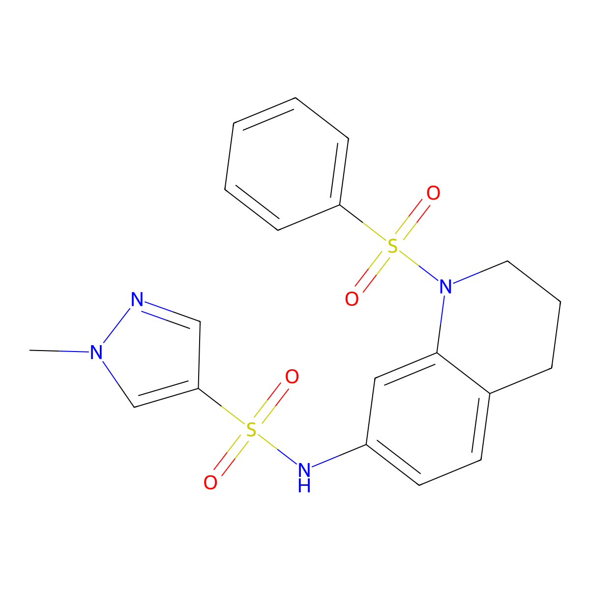 1-methyl-N-(1-(phenylsulfonyl)-1,2,3,4-tetrahydroquinolin-7-yl)-1H-pyrazole-4-sulfonamide molecular structure, CAS 1448077-71-1