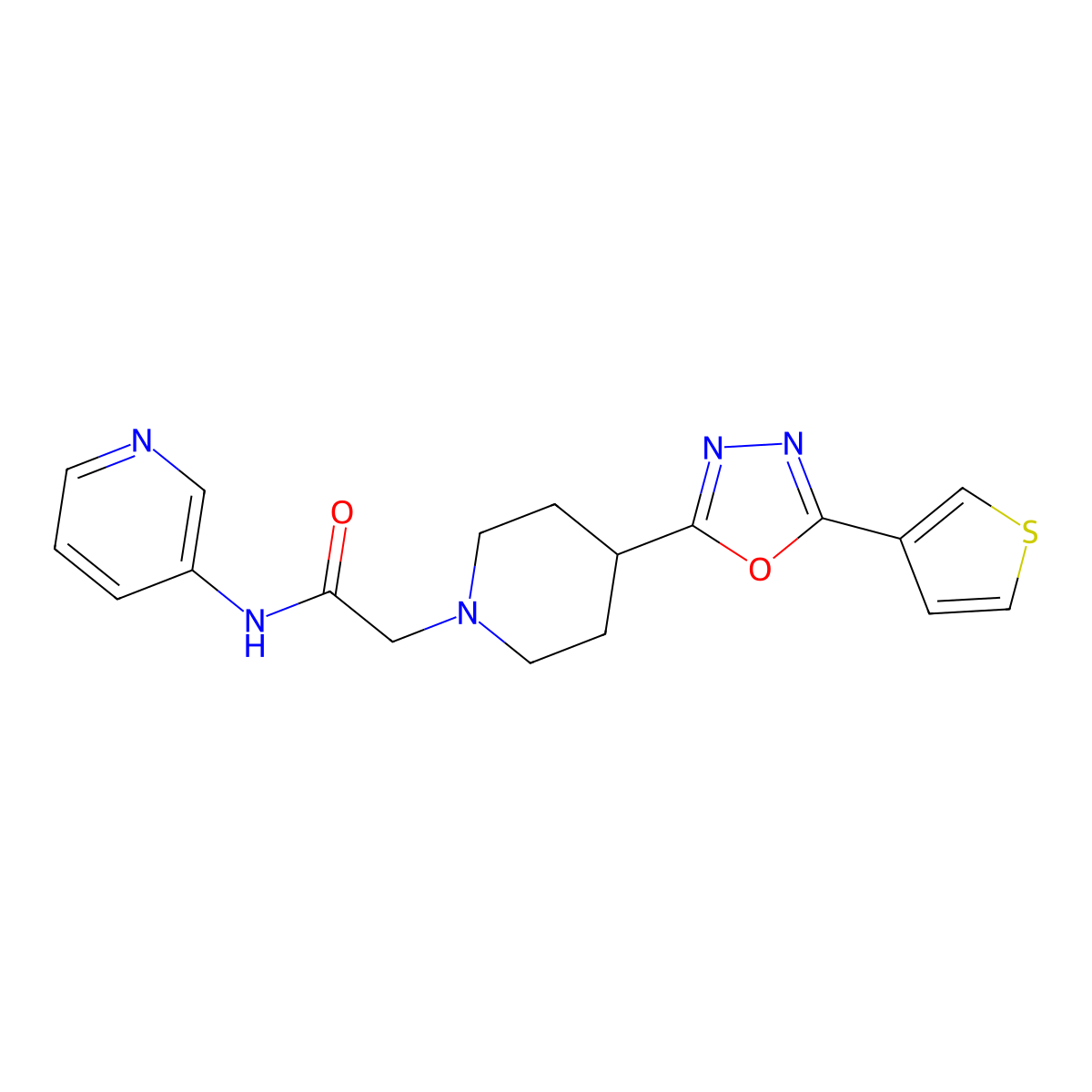 N-(Pyridin-3-YL)-2-{4-[5-(thiophen-3-YL)-1,3,4-oxadiazol-2-YL]piperidin-1-YL}acetamide molecular structure, CAS 1448077-72-2