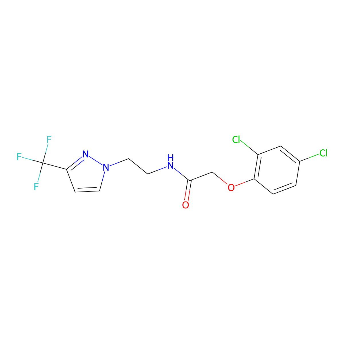 2-(2,4-dichlorophenoxy)-N-(2-(3-(trifluoromethyl)-1H-pyrazol-1-yl)ethyl)acetamide molecular structure, CAS 1448077-79-9