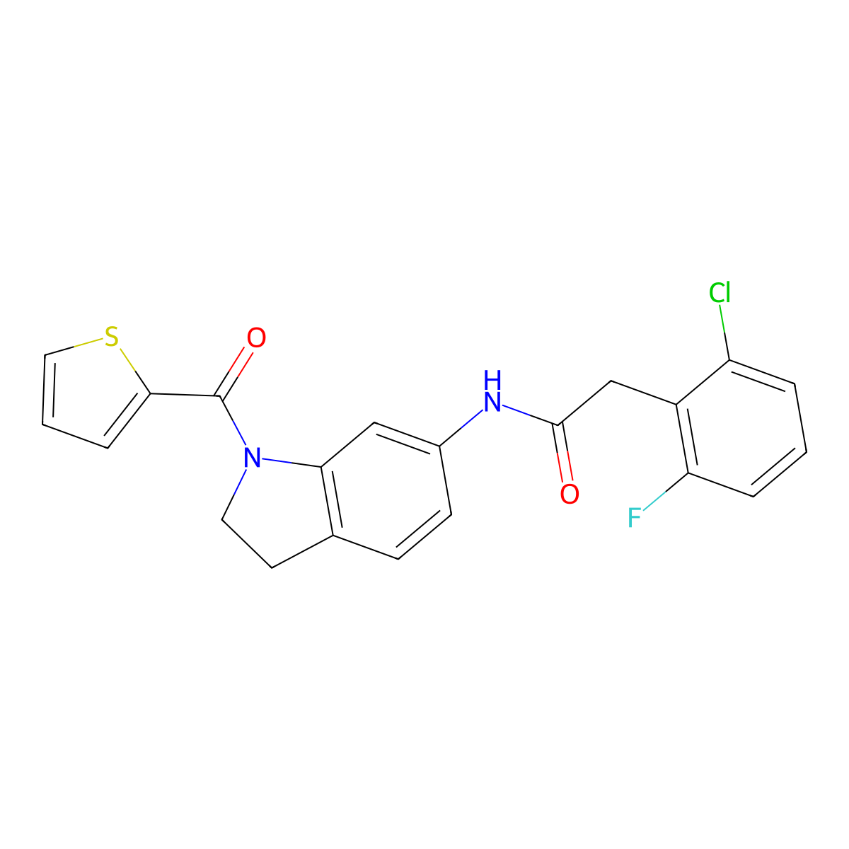 2-(2-chloro-6-fluorophenyl)-N-(1-(thiophene-2-carbonyl)indolin-6-yl)acetamide molecular structure, CAS 1448077-81-3