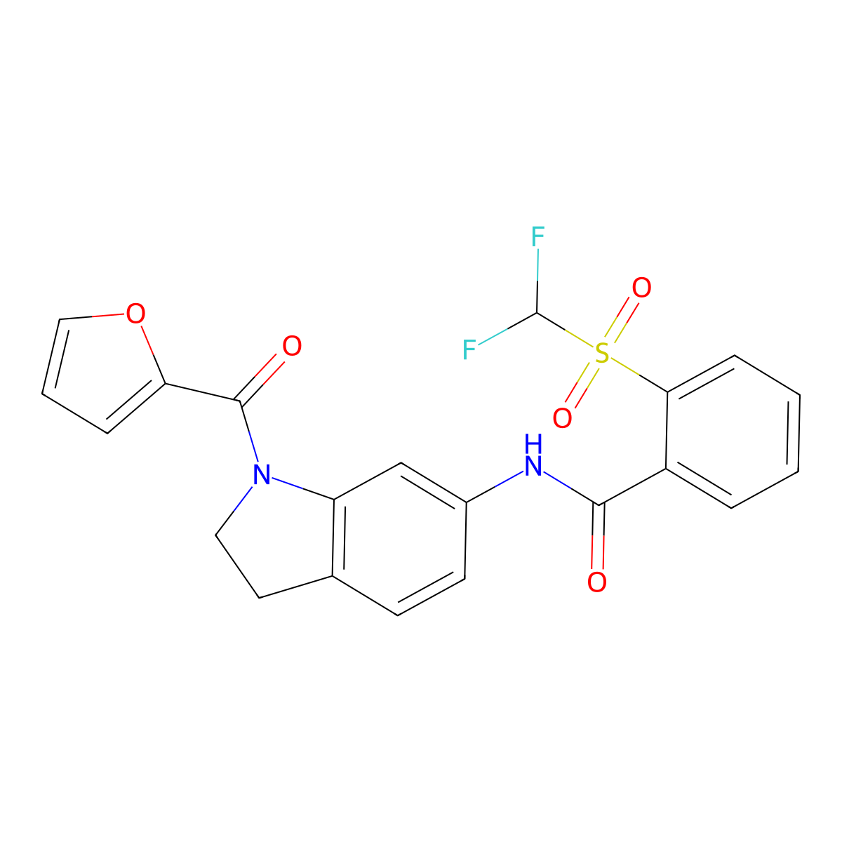 2-((difluoromethyl)sulfonyl)-N-(1-(furan-2-carbonyl)indolin-6-yl)benzamide molecular structure, CAS 1448077-84-6