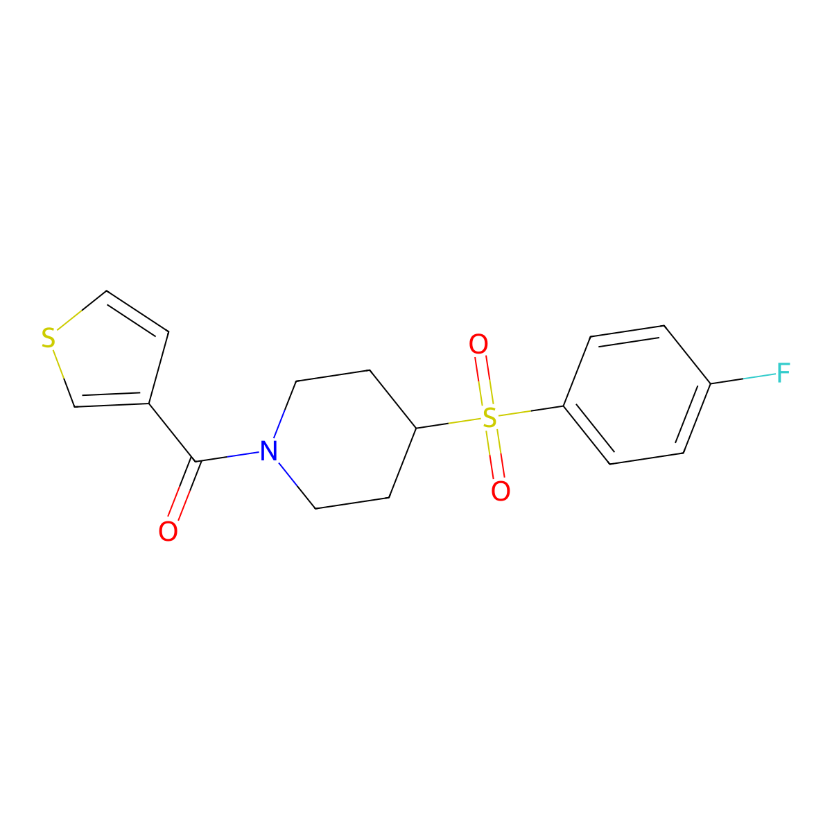 (4-((4-Fluorophenyl)sulfonyl)piperidin-1-yl)(thiophen-3-yl)methanone molecular structure, CAS 1448077-85-7