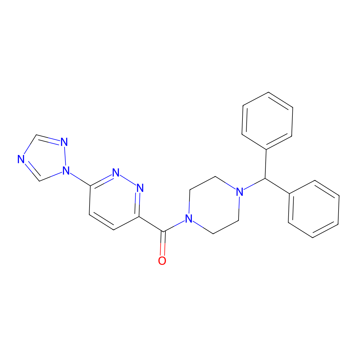 (6-(1H-1,2,4-triazol-1-yl)pyridazin-3-yl)(4-benzhydrylpiperazin-1-yl)methanone molecular structure, CAS 1448077-87-9
