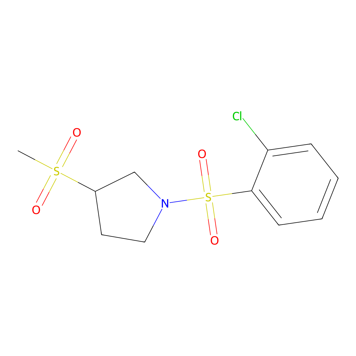 1-((2-Chlorophenyl)sulfonyl)-3-(methylsulfonyl)pyrrolidine molecular structure, CAS 1448077-88-0