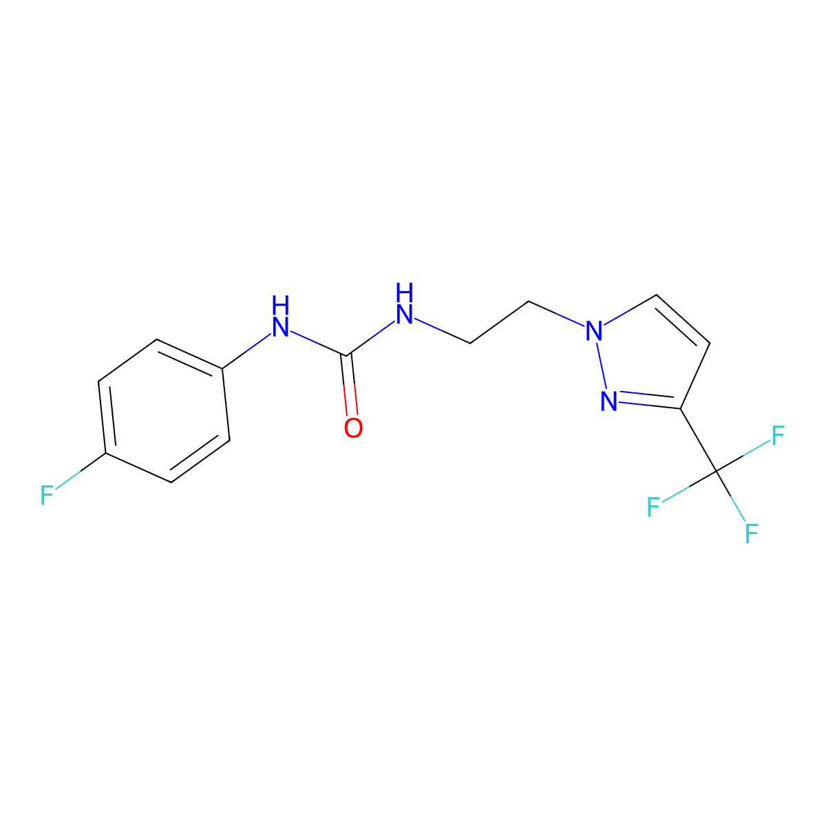 1-(4-fluorophenyl)-3-{2-[3-(trifluoromethyl)-1H-pyrazol-1-yl]ethyl}urea molecular structure, CAS 1448077-89-1