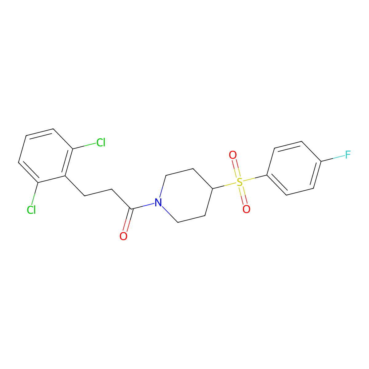 3-(2,6-Dichlorophenyl)-1-(4-((4-fluorophenyl)sulfonyl)piperidin-1-yl)propan-1-one molecular structure, CAS 1448077-91-5