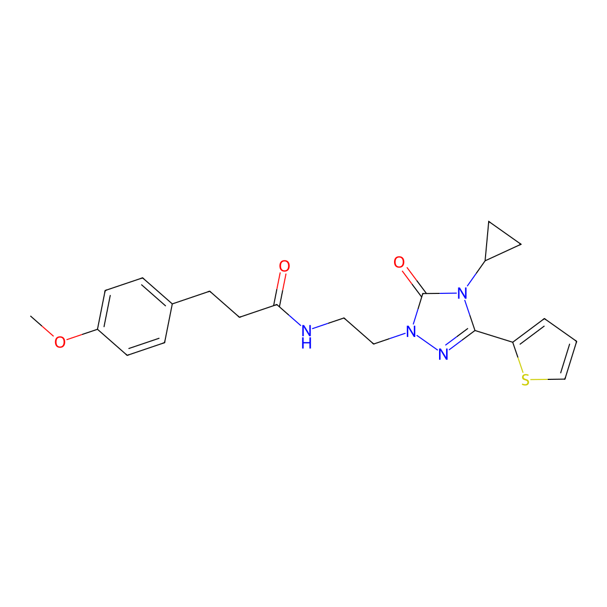 N-{2-[4-cyclopropyl-5-oxo-3-(thiophen-2-yl)-4,5-dihydro-1H-1,2,4-triazol-1-yl]ethyl}-3-(4-methoxyphenyl)propanamide molecular structure, CAS 1448077-93-7