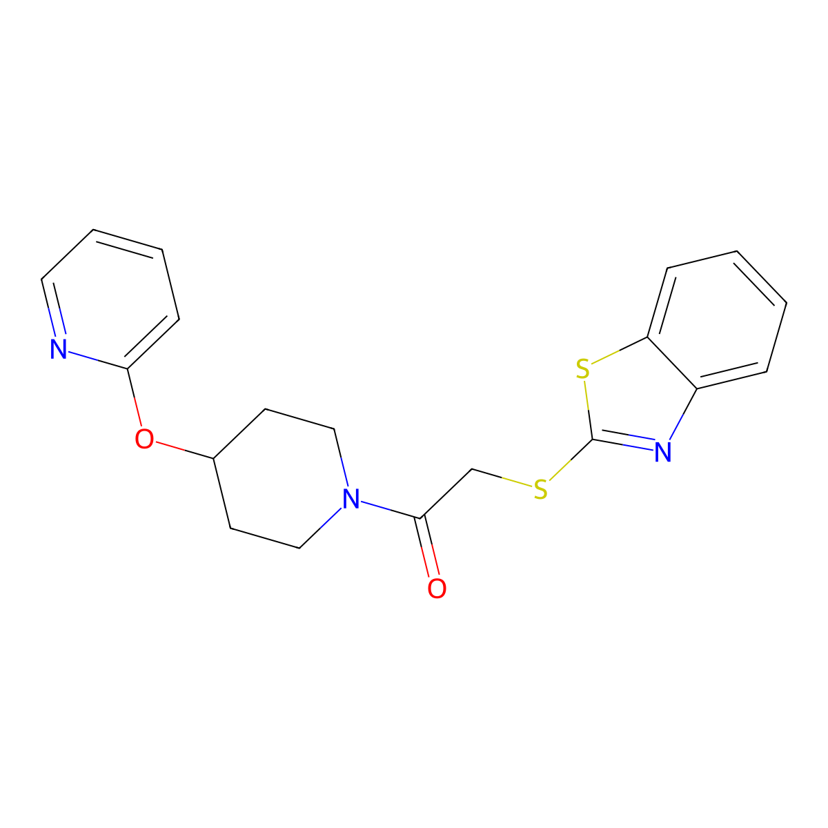 2-(Benzo[d]thiazol-2-ylthio)-1-(4-(pyridin-2-yloxy)piperidin-1-yl)ethanone molecular structure, CAS 1448077-96-0
