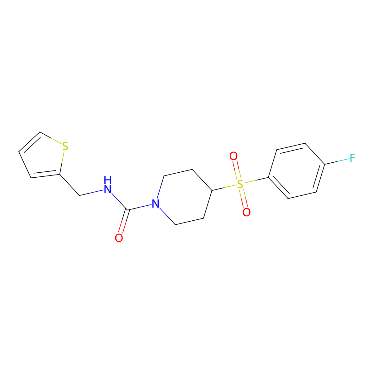 4-((4-fluorophenyl)sulfonyl)-N-(thiophen-2-ylmethyl)piperidine-1-carboxamide molecular structure, CAS 1448077-99-3