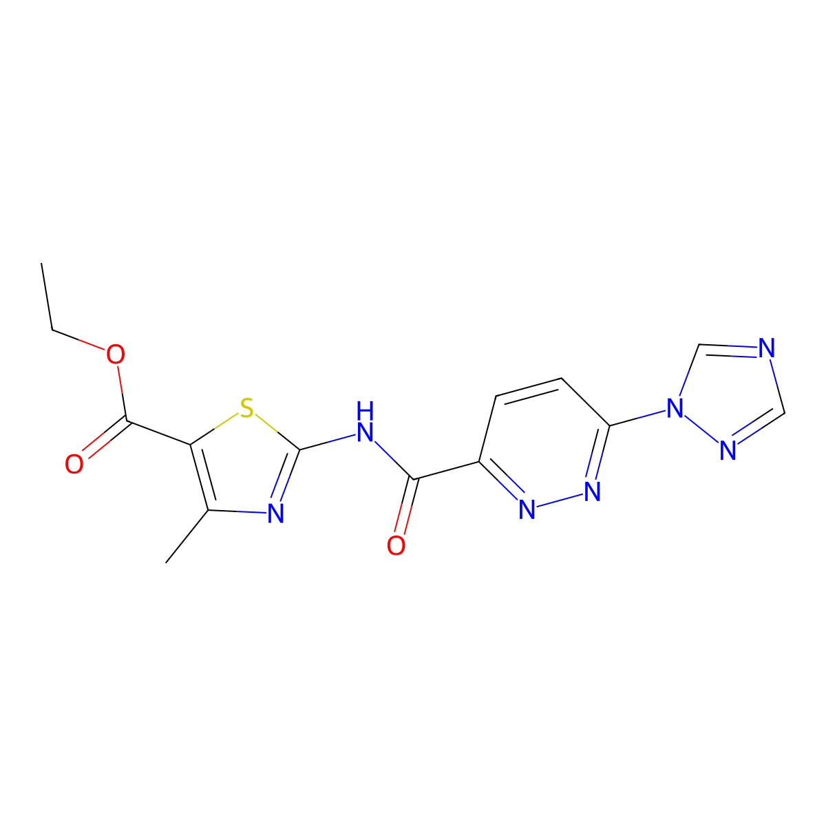 ethyl 2-(6-(1H-1,2,4-triazol-1-yl)pyridazine-3-carboxamido)-4-methylthiazole-5-carboxylate molecular structure, CAS 1448078-03-2