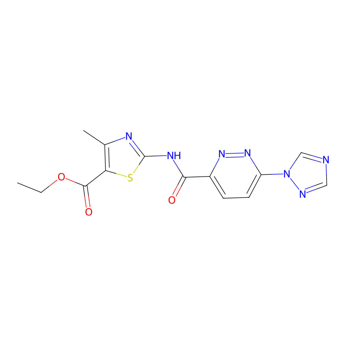 ethyl 2-(6-(1H-1,2,4-triazol-1-yl)pyridazine-3-carboxamido)-4-methylthiazole-5-carboxylate molecular structure, CAS 1448078-03-2