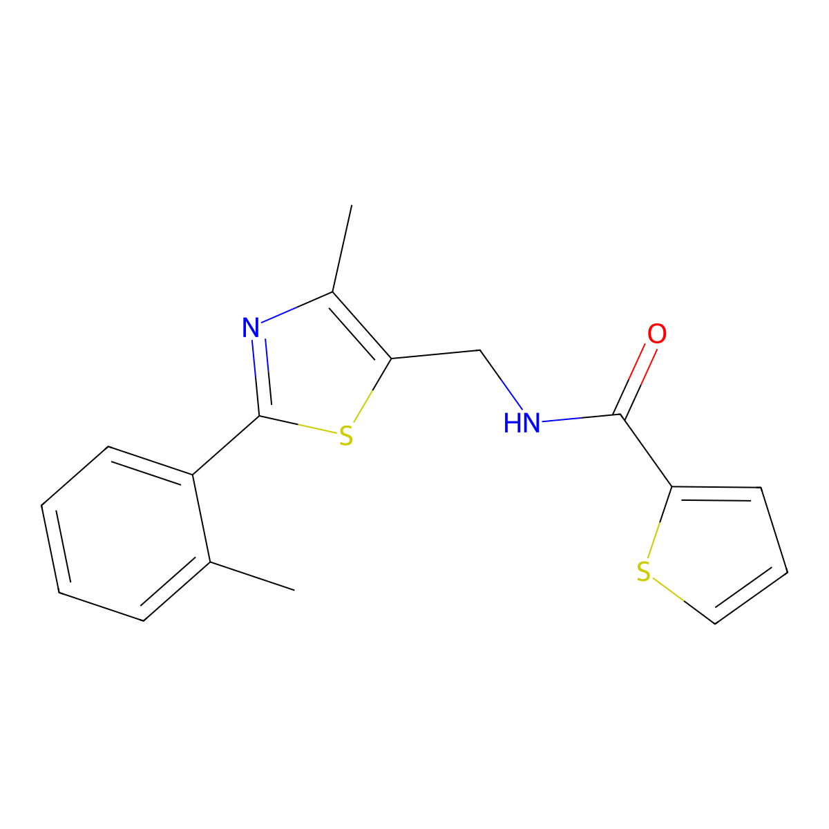 N-((4-methyl-2-(o-tolyl)thiazol-5-yl)methyl)thiophene-2-carboxamide molecular structure, CAS 1448078-05-4