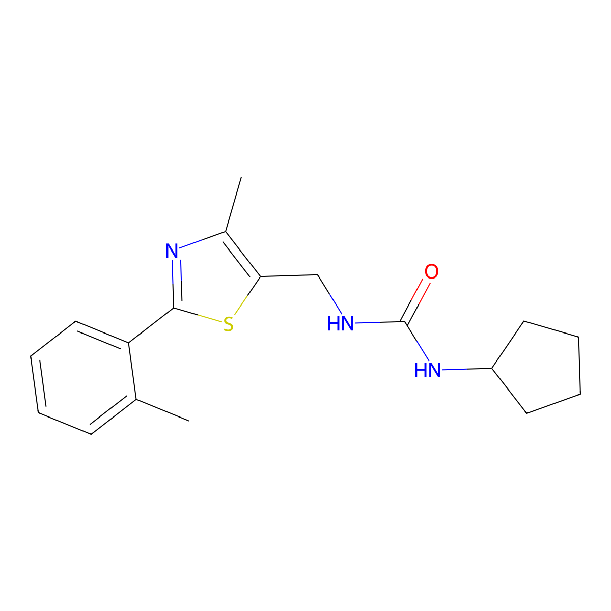1-Cyclopentyl-3-((4-methyl-2-(o-tolyl)thiazol-5-yl)methyl)urea molecular structure, CAS 1448078-20-3