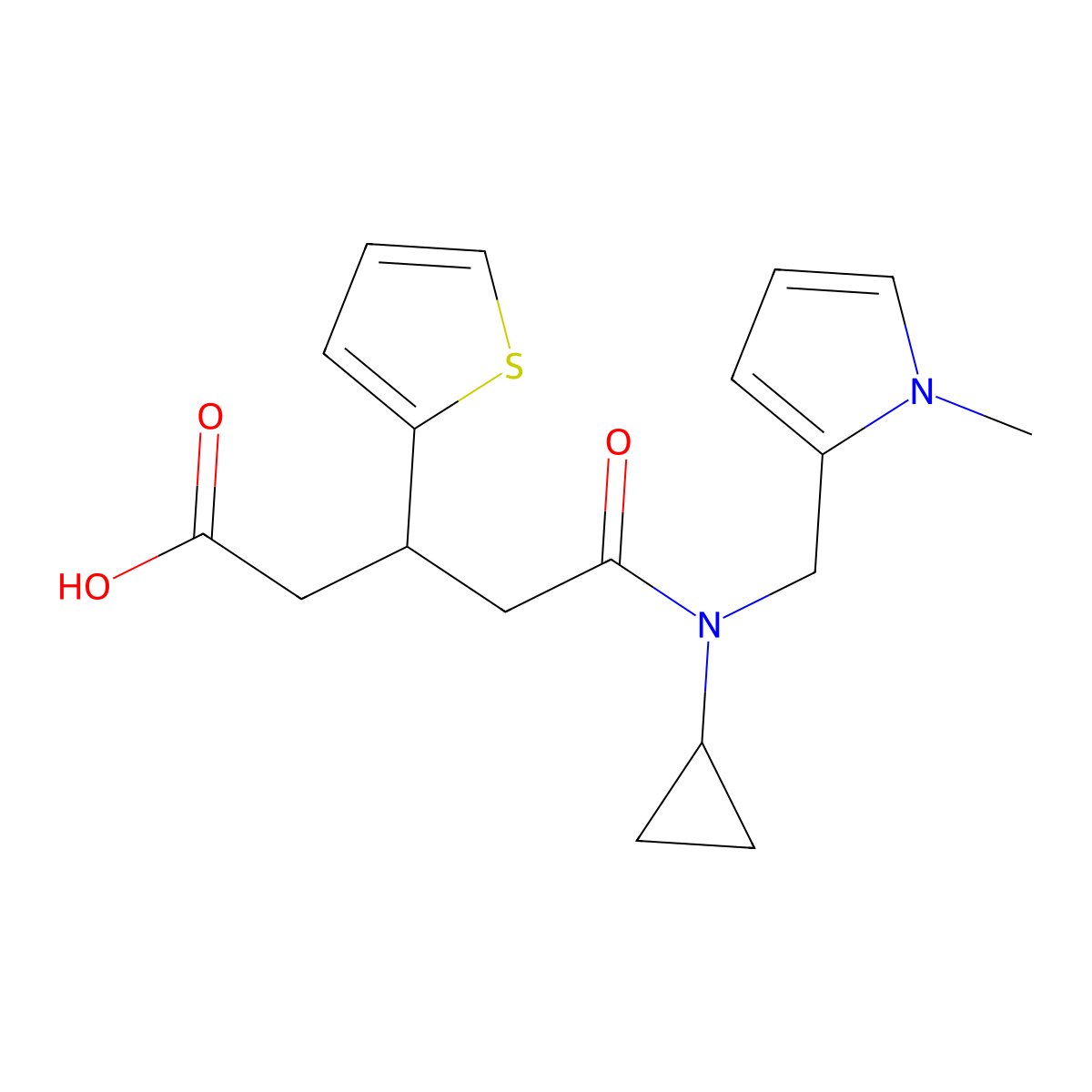 5-(cyclopropyl((1-methyl-1H-pyrrol-2-yl)methyl)amino)-5-oxo-3-(thiophen-2-yl)pentanoic acid molecular structure, CAS 1448078-25-8