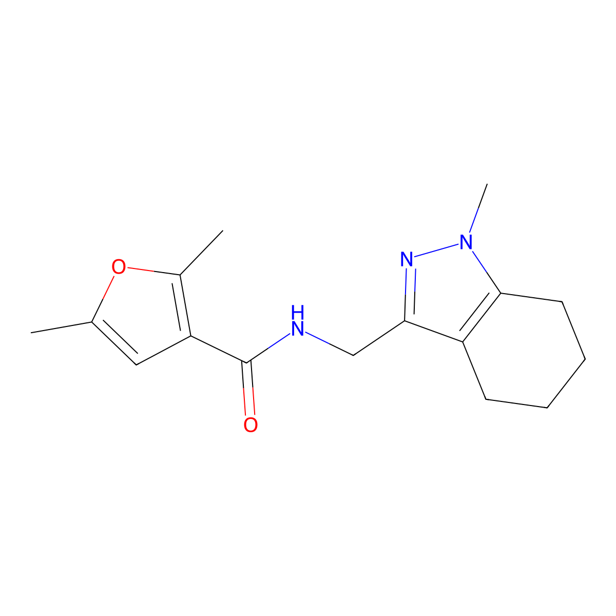 2,5-dimethyl-N-((1-methyl-4,5,6,7-tetrahydro-1H-indazol-3-yl)methyl)furan-3-carboxamide molecular structure, CAS 1448078-28-1