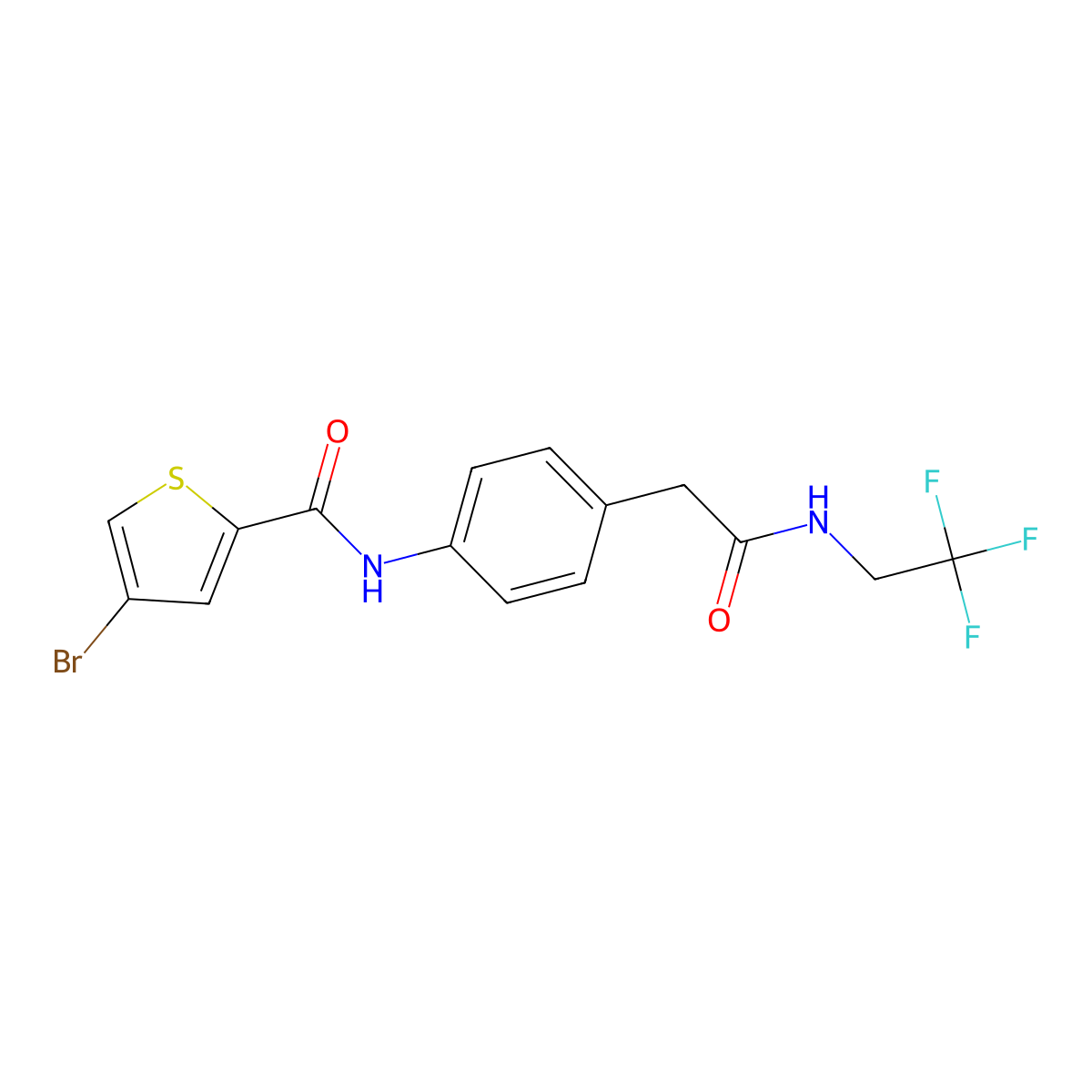 4-bromo-N-(4-(2-oxo-2-((2,2,2-trifluoroethyl)amino)ethyl)phenyl)thiophene-2-carboxamide molecular structure, CAS 1448078-34-9