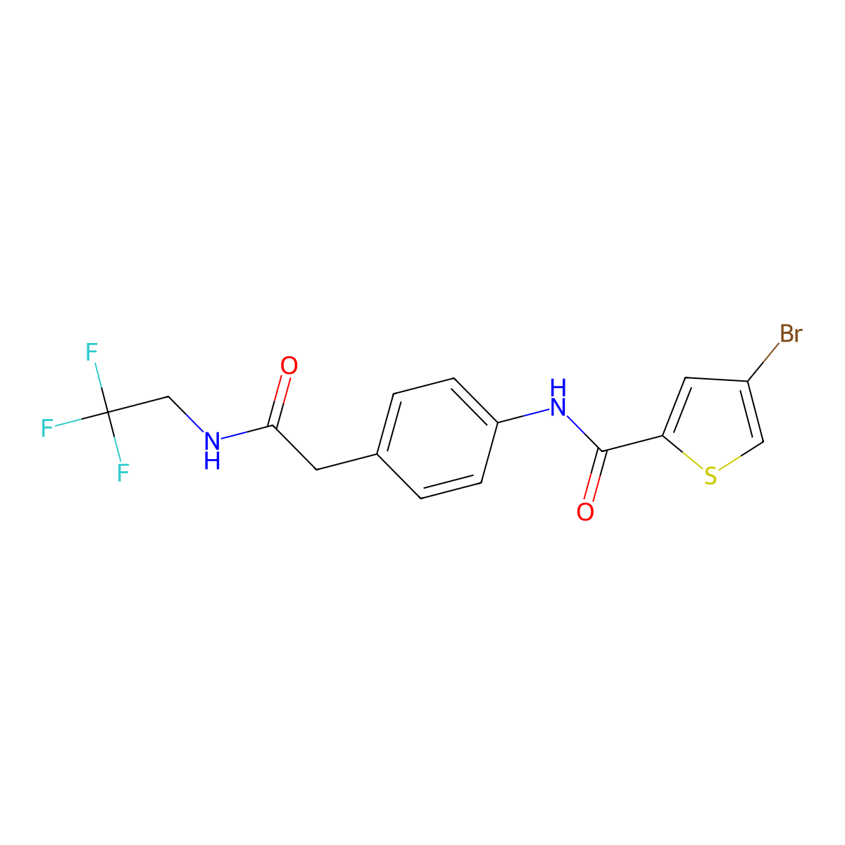 4-bromo-N-(4-(2-oxo-2-((2,2,2-trifluoroethyl)amino)ethyl)phenyl)thiophene-2-carboxamide molecular structure, CAS 1448078-34-9