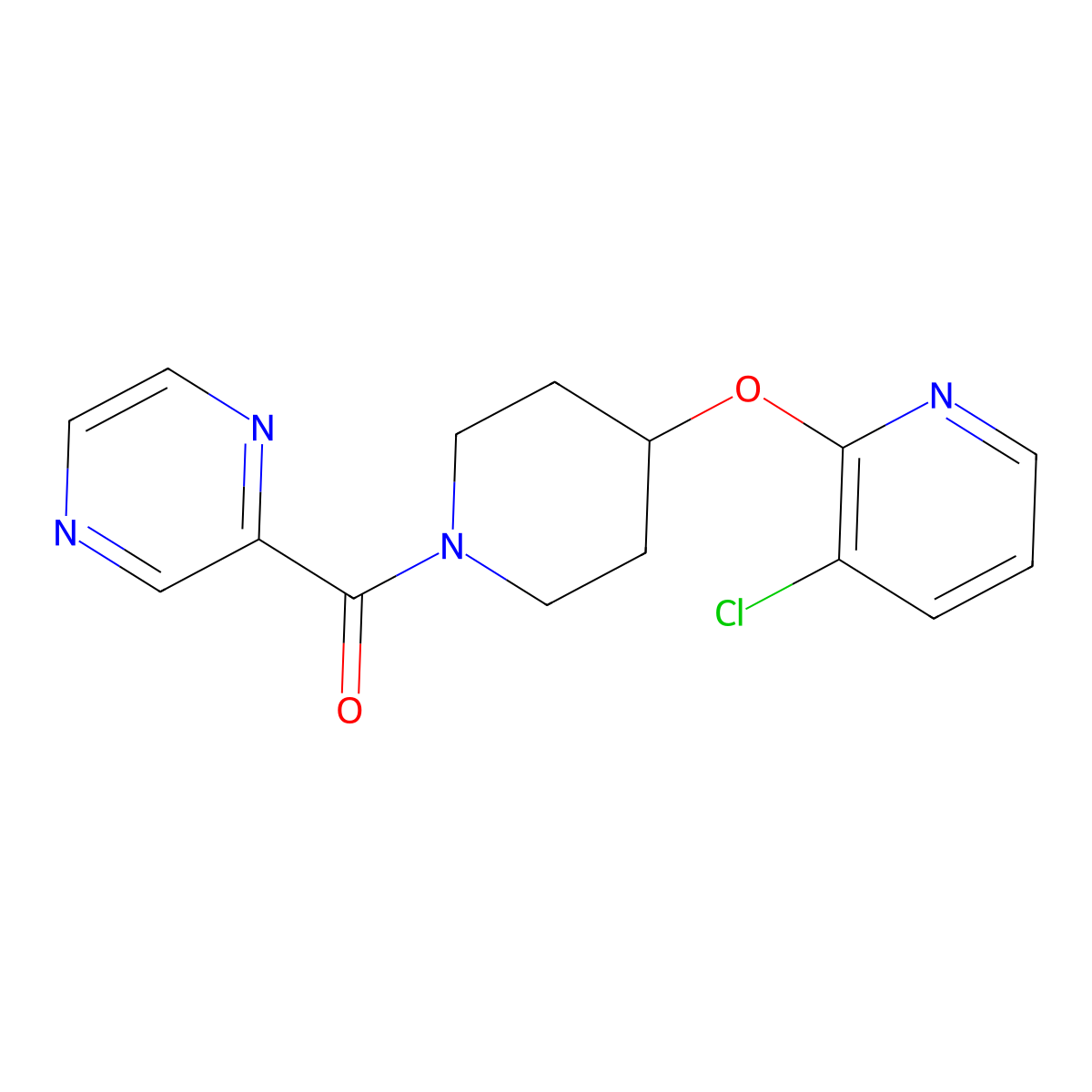 (4-((3-Chloropyridin-2-yl)oxy)piperidin-1-yl)(pyrazin-2-yl)methanone molecular structure, CAS 1448078-42-9
