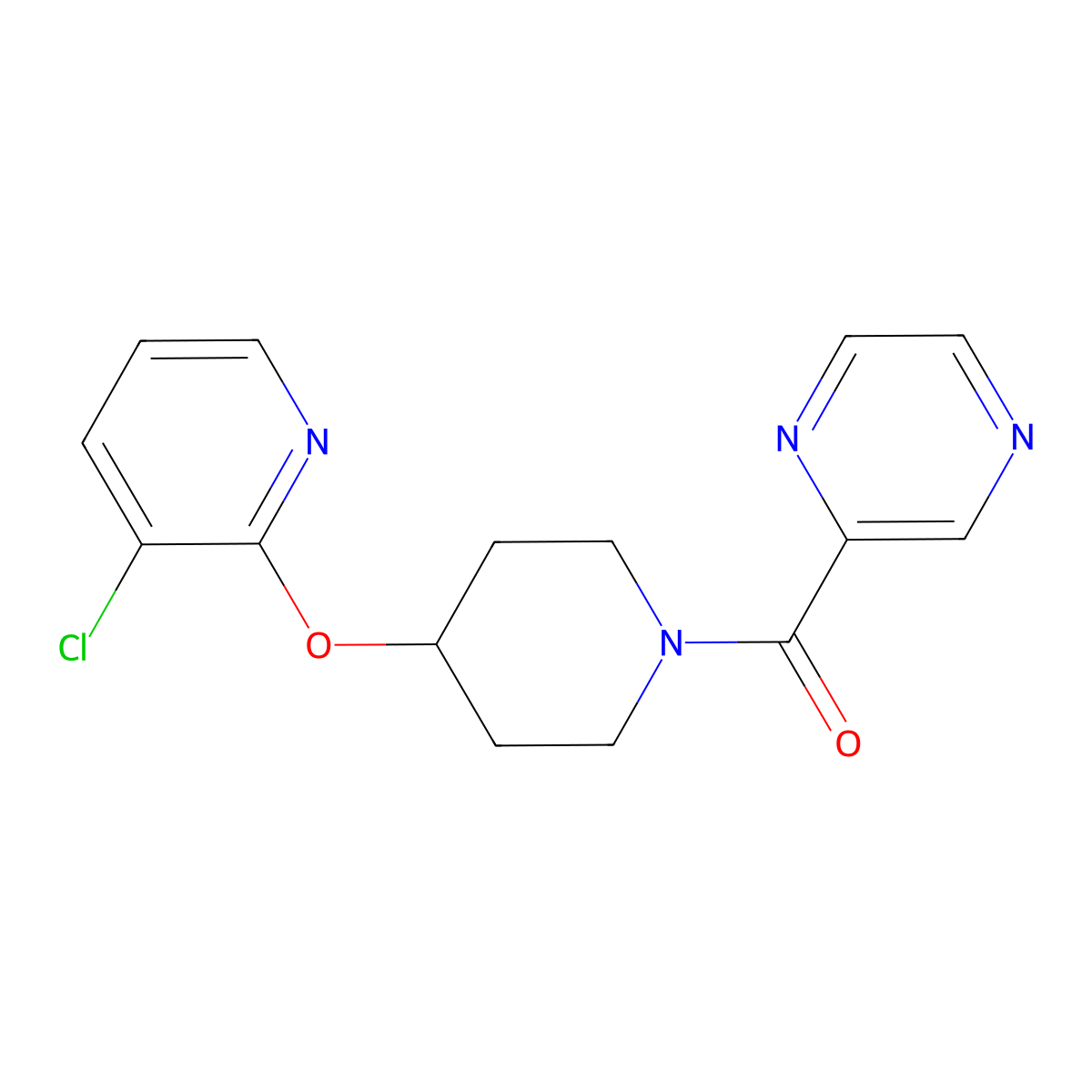 (4-((3-Chloropyridin-2-yl)oxy)piperidin-1-yl)(pyrazin-2-yl)methanone molecular structure, CAS 1448078-42-9