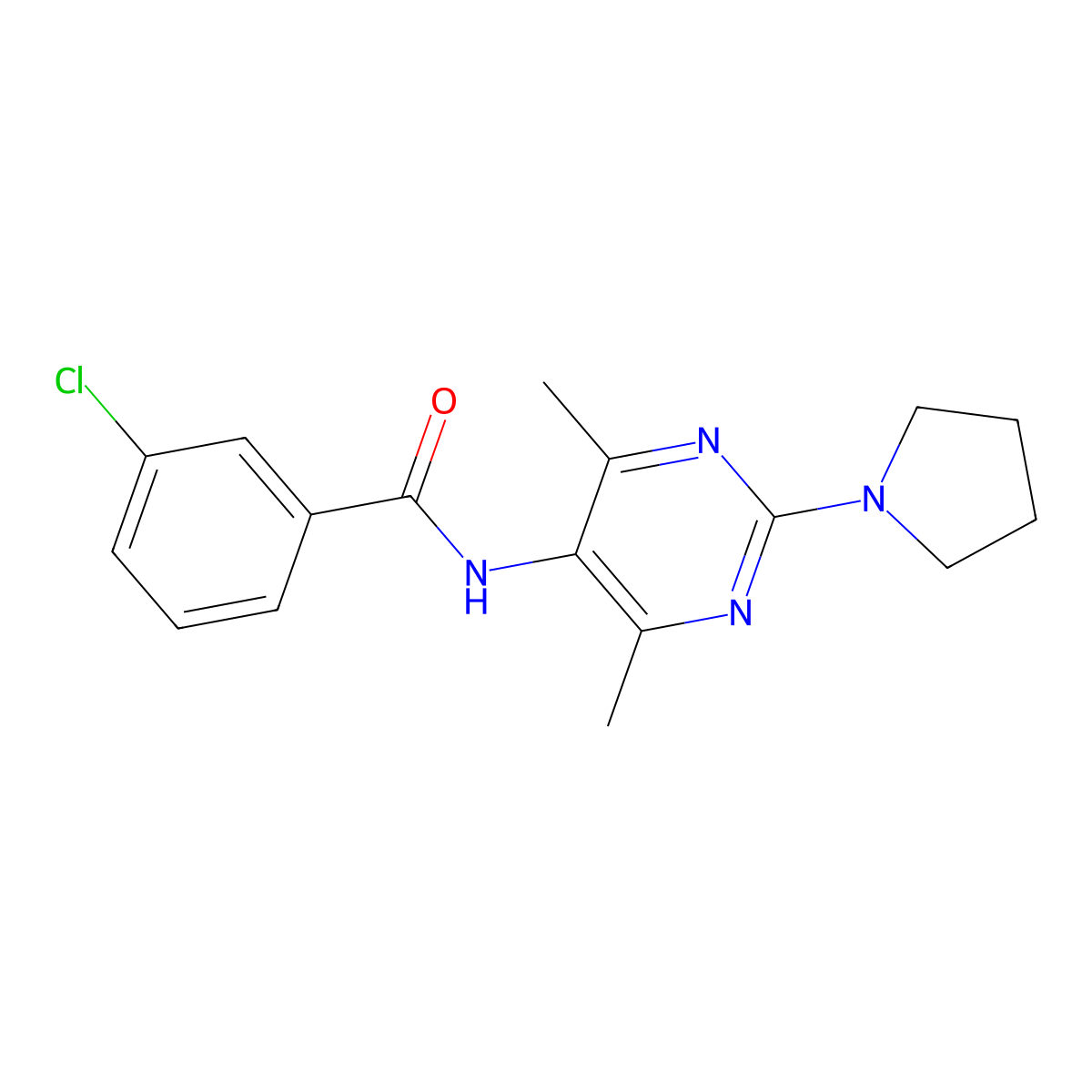 3-Chloro-N-[4,6-dimethyl-2-(pyrrolidin-1-YL)pyrimidin-5-YL]benzamide molecular structure, CAS 1448078-45-2