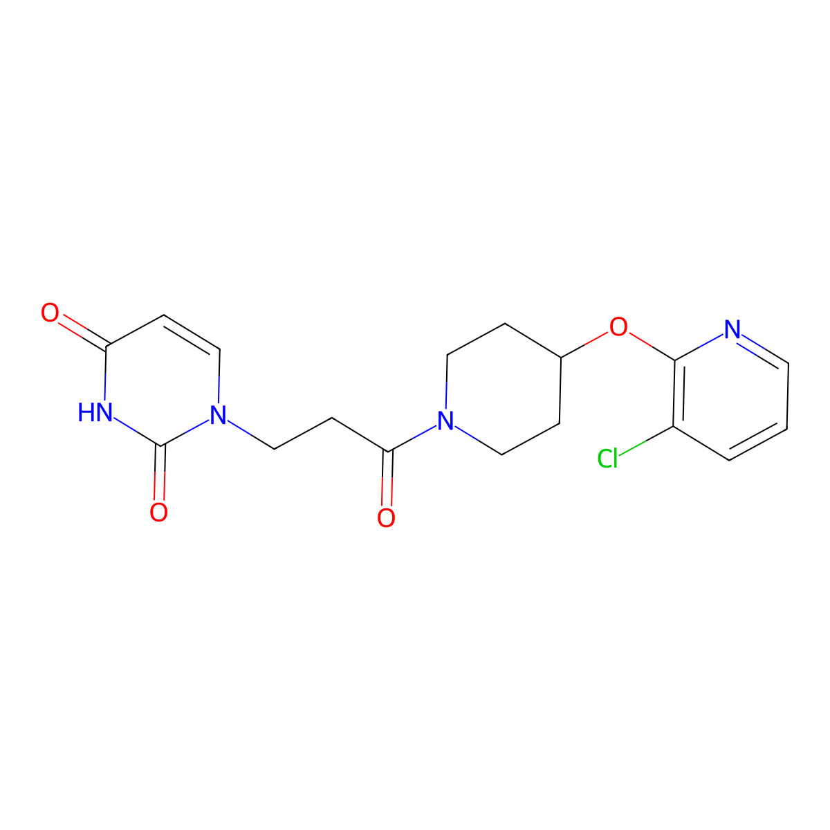 1-(3-(4-((3-chloropyridin-2-yl)oxy)piperidin-1-yl)-3-oxopropyl)pyrimidine-2,4(1H,3H)-dione molecular structure, CAS 1448078-47-4