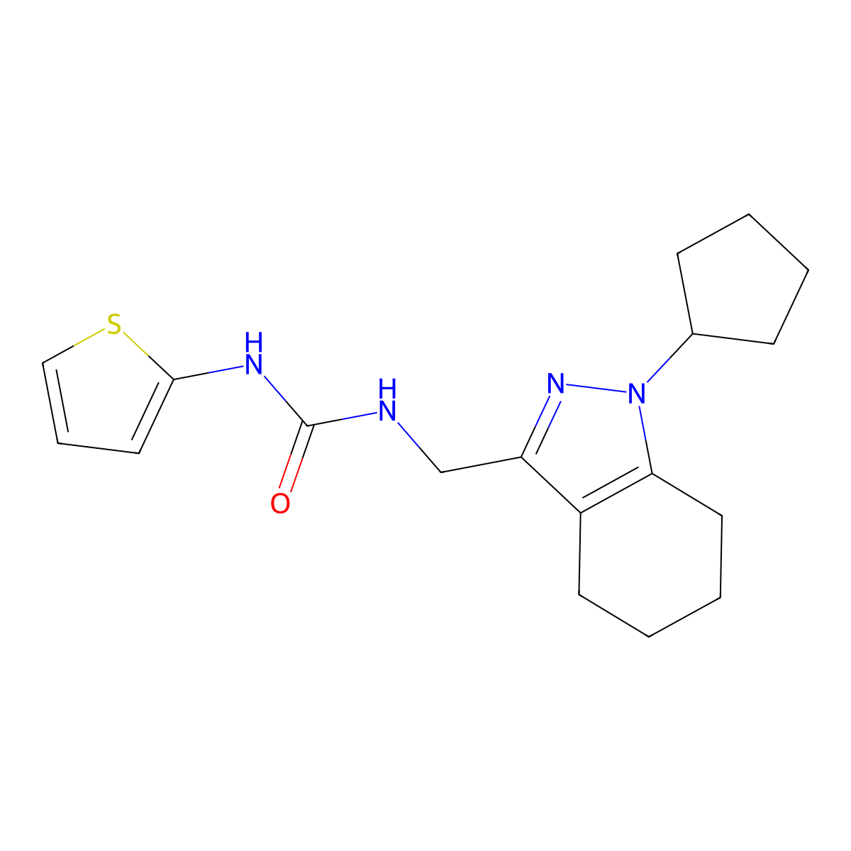 1-((1-cyclopentyl-4,5,6,7-tetrahydro-1H-indazol-3-yl)methyl)-3-(thiophen-2-yl)urea molecular structure, CAS 1448078-55-4