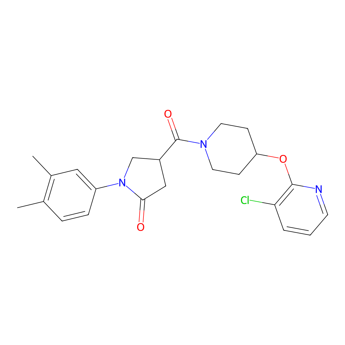 4-(4-((3-Chloropyridin-2-yl)oxy)piperidine-1-carbonyl)-1-(3,4-dimethylphenyl)pyrrolidin-2-one molecular structure, CAS 1448078-58-7