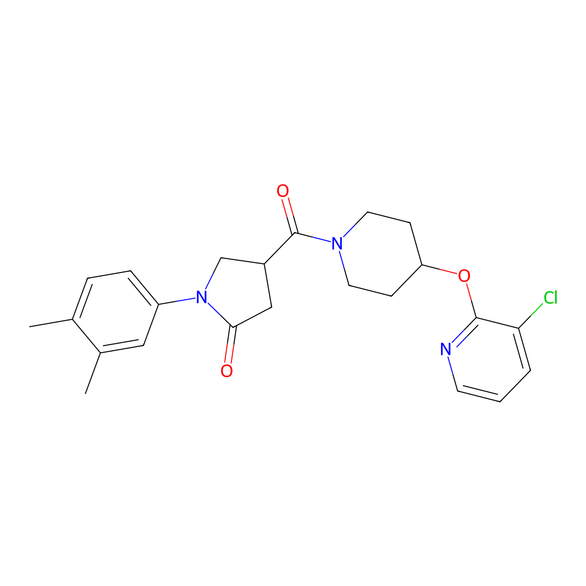 4-(4-((3-Chloropyridin-2-yl)oxy)piperidine-1-carbonyl)-1-(3,4-dimethylphenyl)pyrrolidin-2-one molecular structure, CAS 1448078-58-7