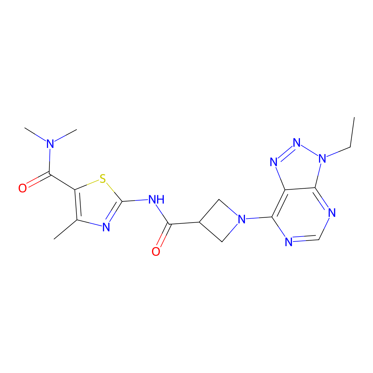 2-(1-(3-ethyl-3H-[1,2,3]triazolo[4,5-d]pyrimidin-7-yl)azetidine-3-carboxamido)-N,N,4-trimethylthiazole-5-carboxamide molecular structure, CAS 1448078-59-8