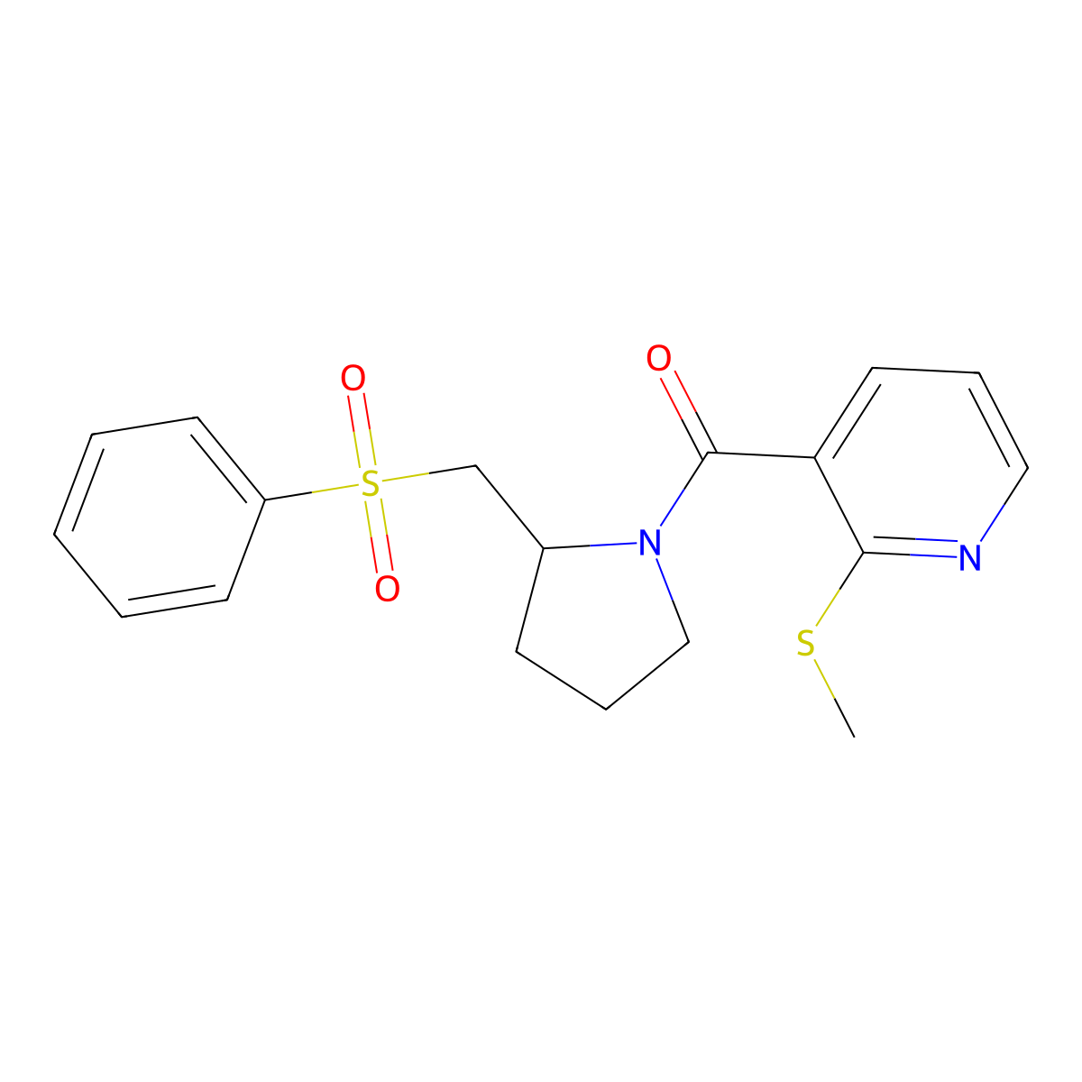 (2-(Methylthio)pyridin-3-yl)(2-((phenylsulfonyl)methyl)pyrrolidin-1-yl)methanone molecular structure, CAS 1448078-60-1