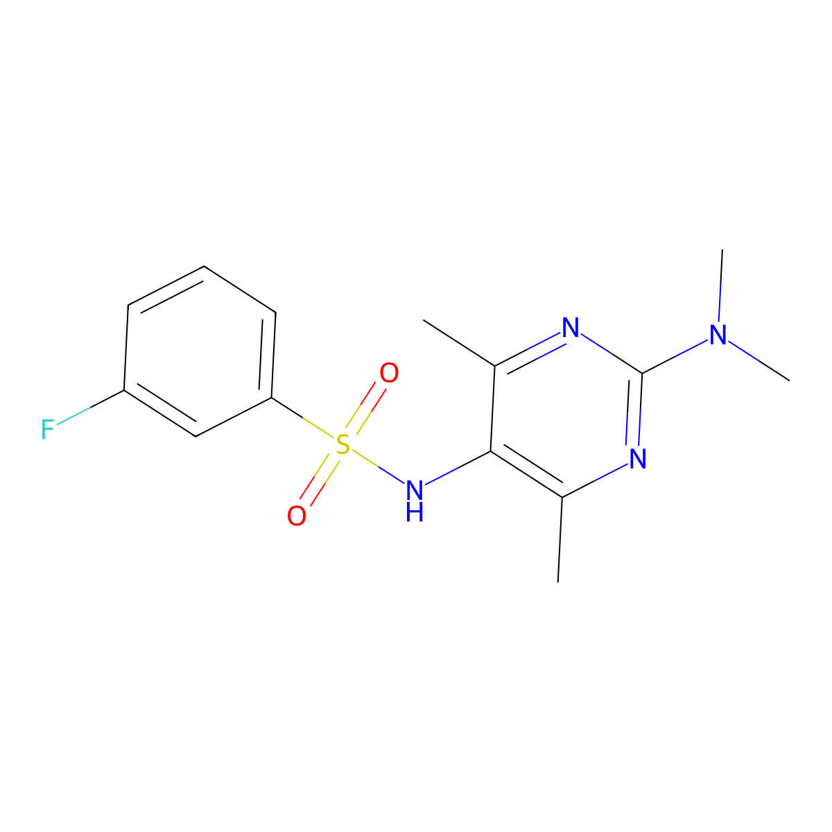 N-(2-(dimethylamino)-4,6-dimethylpyrimidin-5-yl)-3-fluorobenzenesulfonamide molecular structure, CAS 1448078-61-2