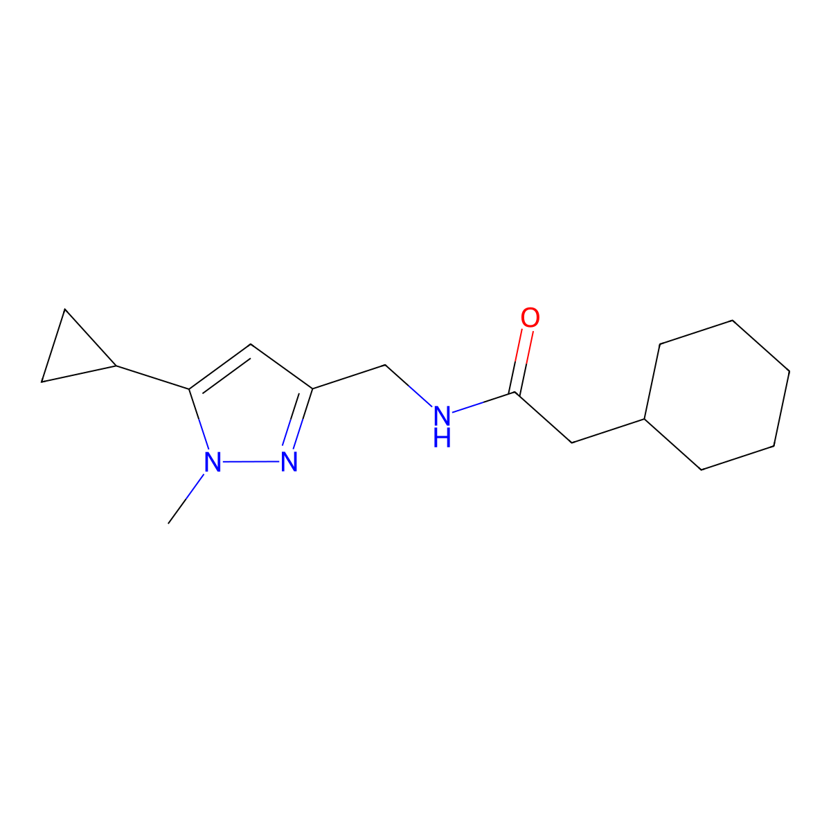 2-cyclohexyl-N-[(5-cyclopropyl-1-methyl-1H-pyrazol-3-yl)methyl]acetamide molecular structure, CAS 1448078-63-4