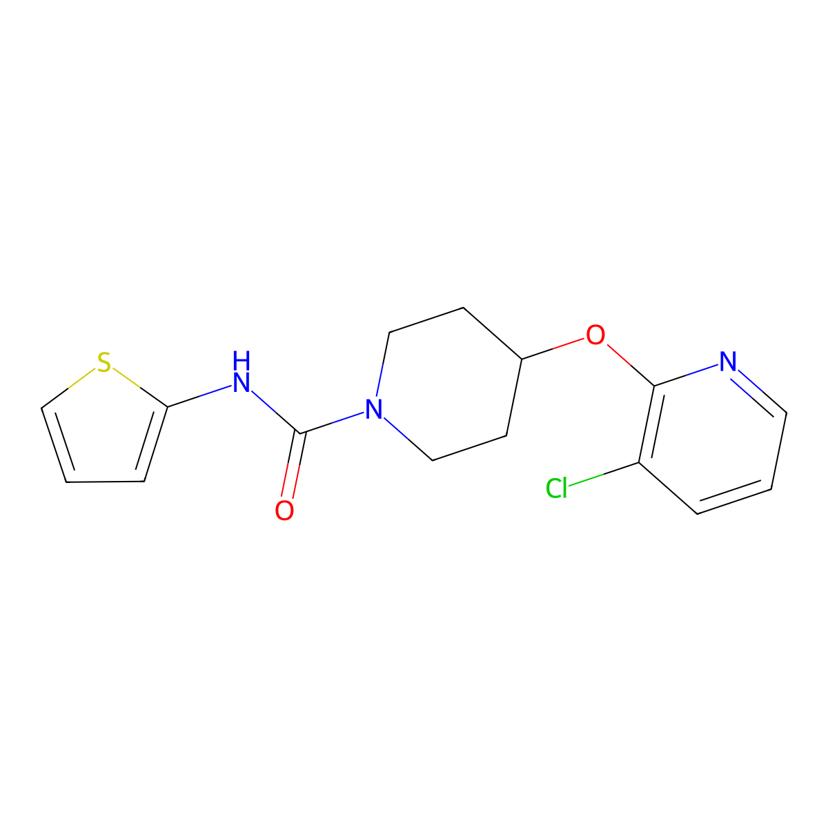 4-((3-chloropyridin-2-yl)oxy)-N-(thiophen-2-yl)piperidine-1-carboxamide molecular structure, CAS 1448078-71-4