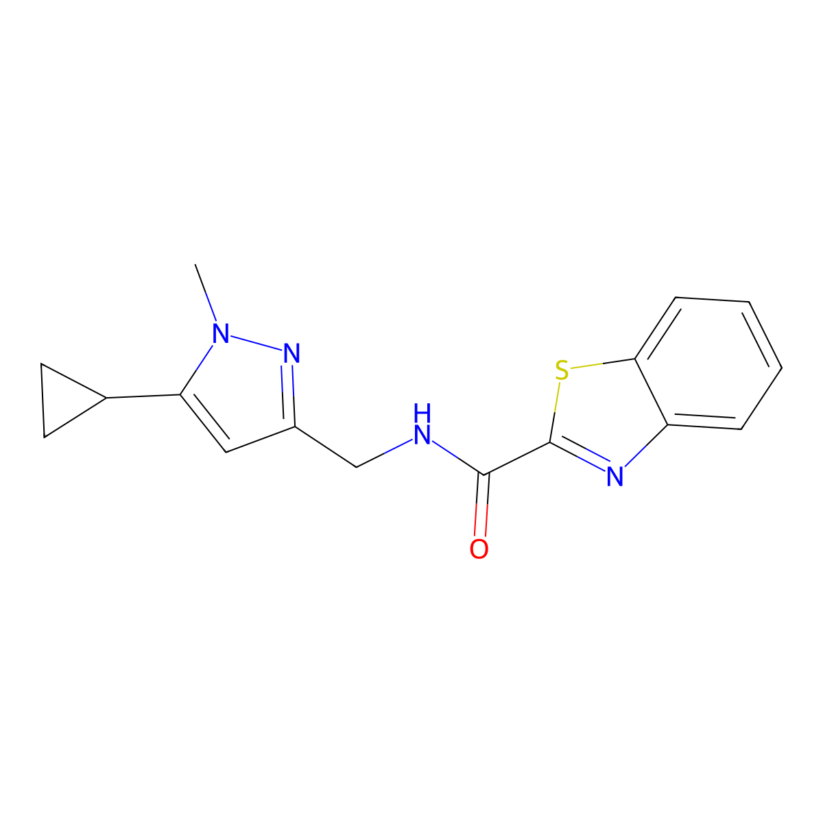 N-((5-cyclopropyl-1-methyl-1H-pyrazol-3-yl)methyl)benzo[d]thiazole-2-carboxamide molecular structure, CAS 1448078-75-8