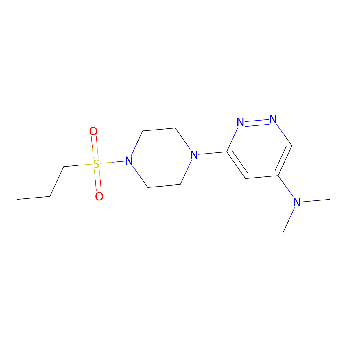 N,N-dimethyl-6-(4-(propylsulfonyl)piperazin-1-yl)pyridazin-4-amine molecular structure, CAS 1448078-79-2