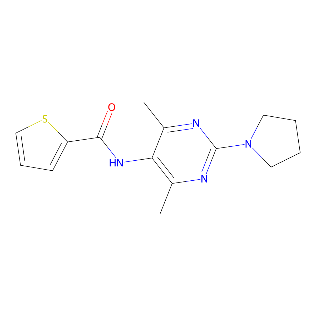 N-[4,6-Dimethyl-2-(pyrrolidin-1-YL)pyrimidin-5-YL]thiophene-2-carboxamide molecular structure, CAS 1448078-80-5