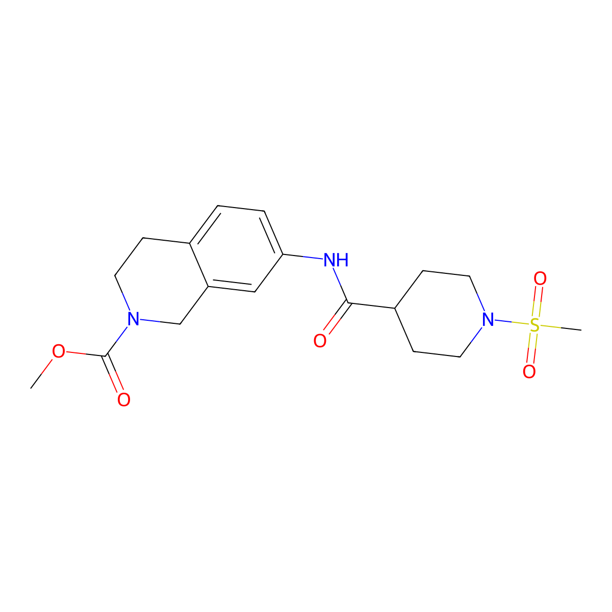 methyl 7-(1-(methylsulfonyl)piperidine-4-carboxamido)-3,4-dihydroisoquinoline-2(1H)-carboxylate molecular structure, CAS 1448078-83-8