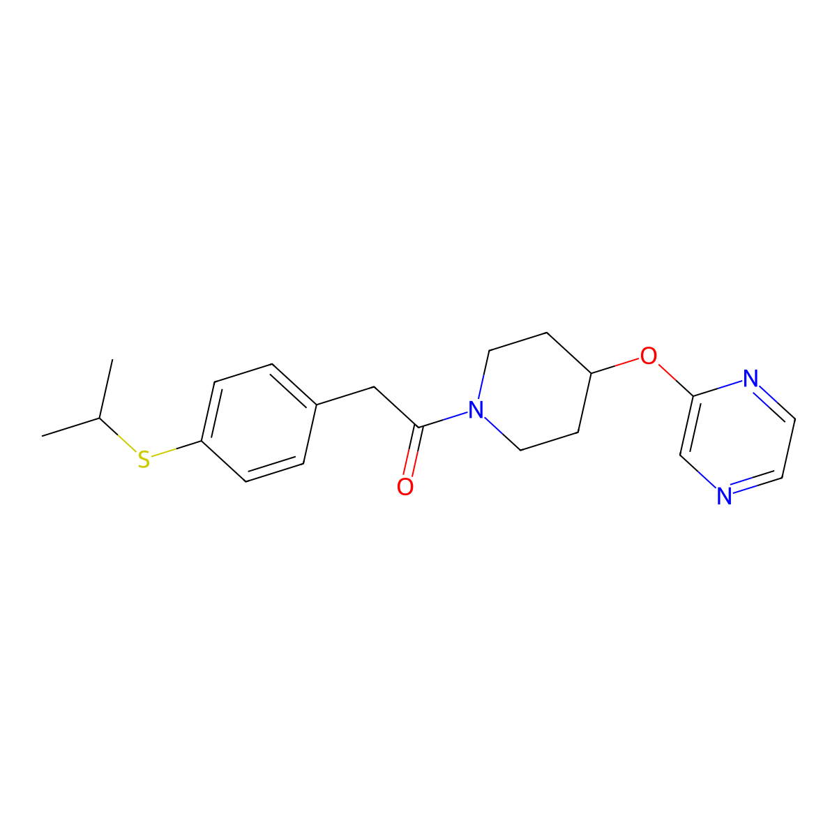 2-(4-(Isopropylthio)phenyl)-1-(4-(pyrazin-2-yloxy)piperidin-1-yl)ethanone molecular structure, CAS 1448078-87-2