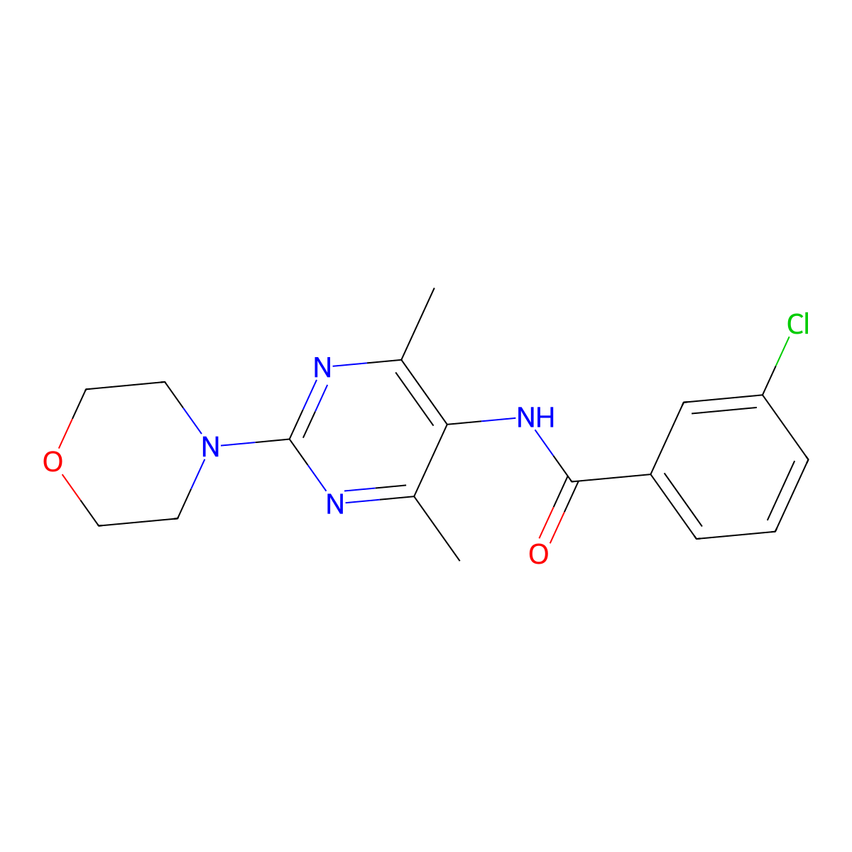 3-chloro-N-(4,6-dimethyl-2-morpholinopyrimidin-5-yl)benzamide molecular structure, CAS 1448078-90-7